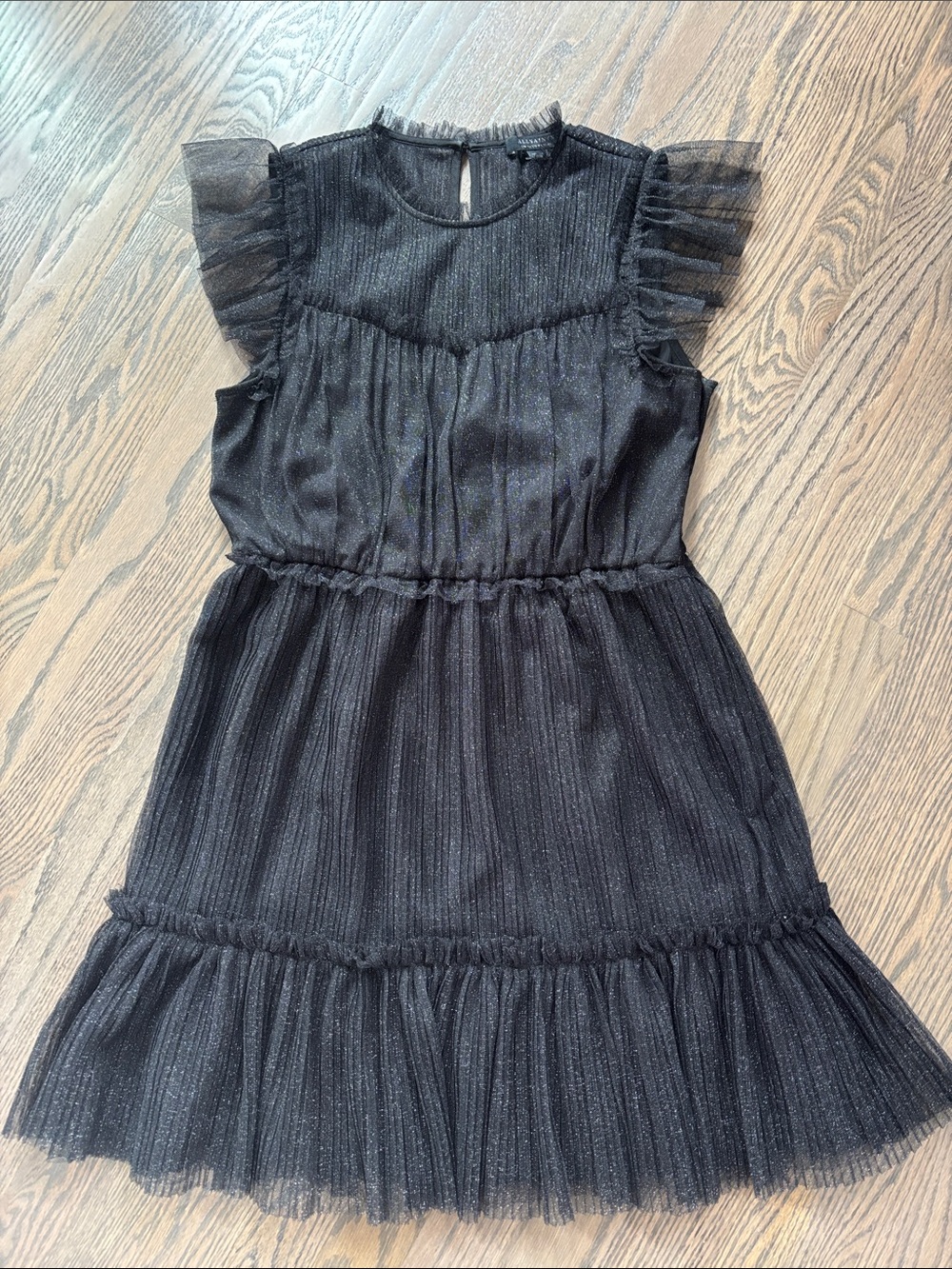 All Saints Black Sparkle Tulle Mini Dress